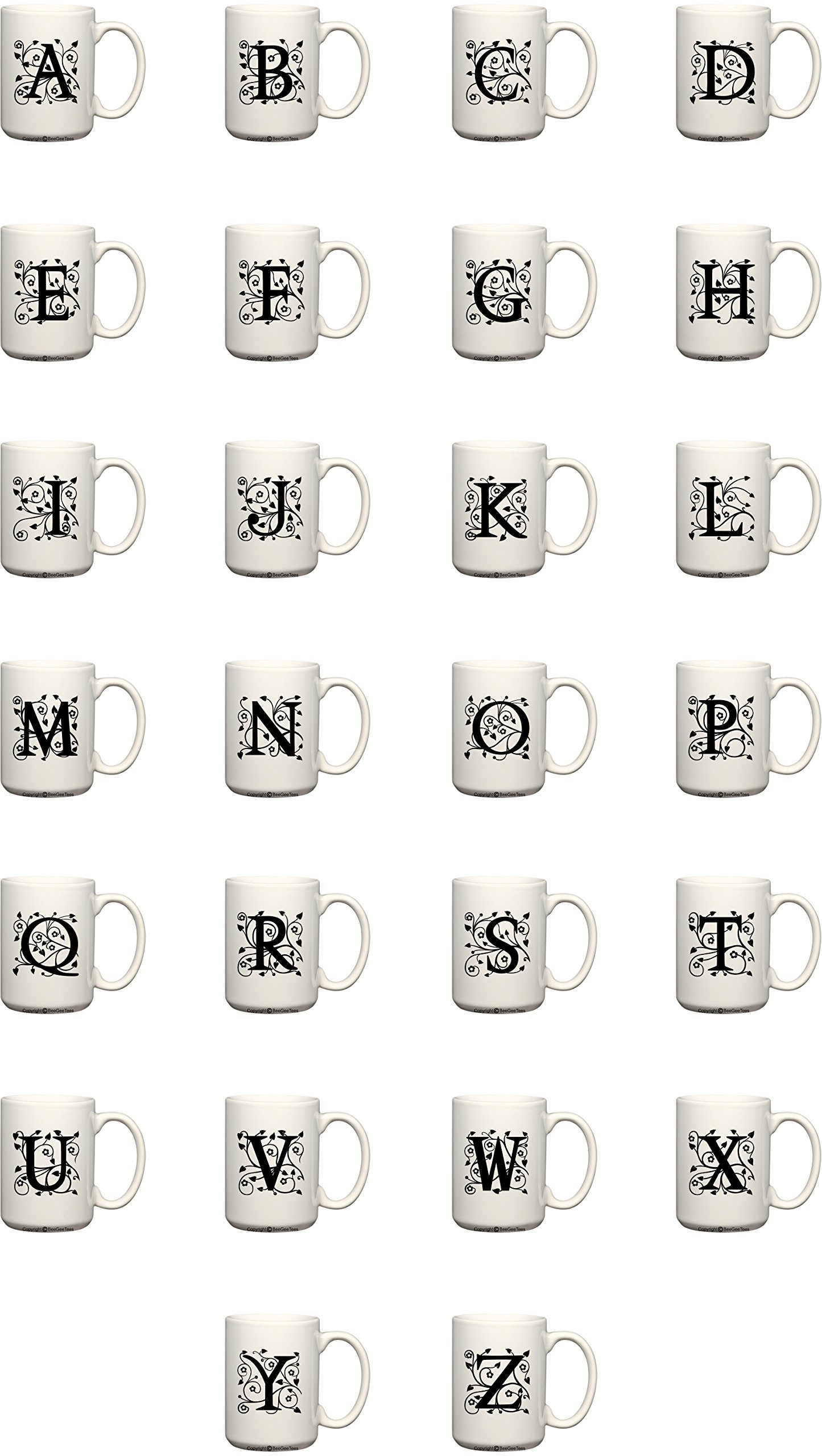 Amazon.com: BeeGeeTees 字母馬克杯,11 盎司(約312.7 毫升)和15 盎司(約445.2 克),字母I) : 居家與廚房