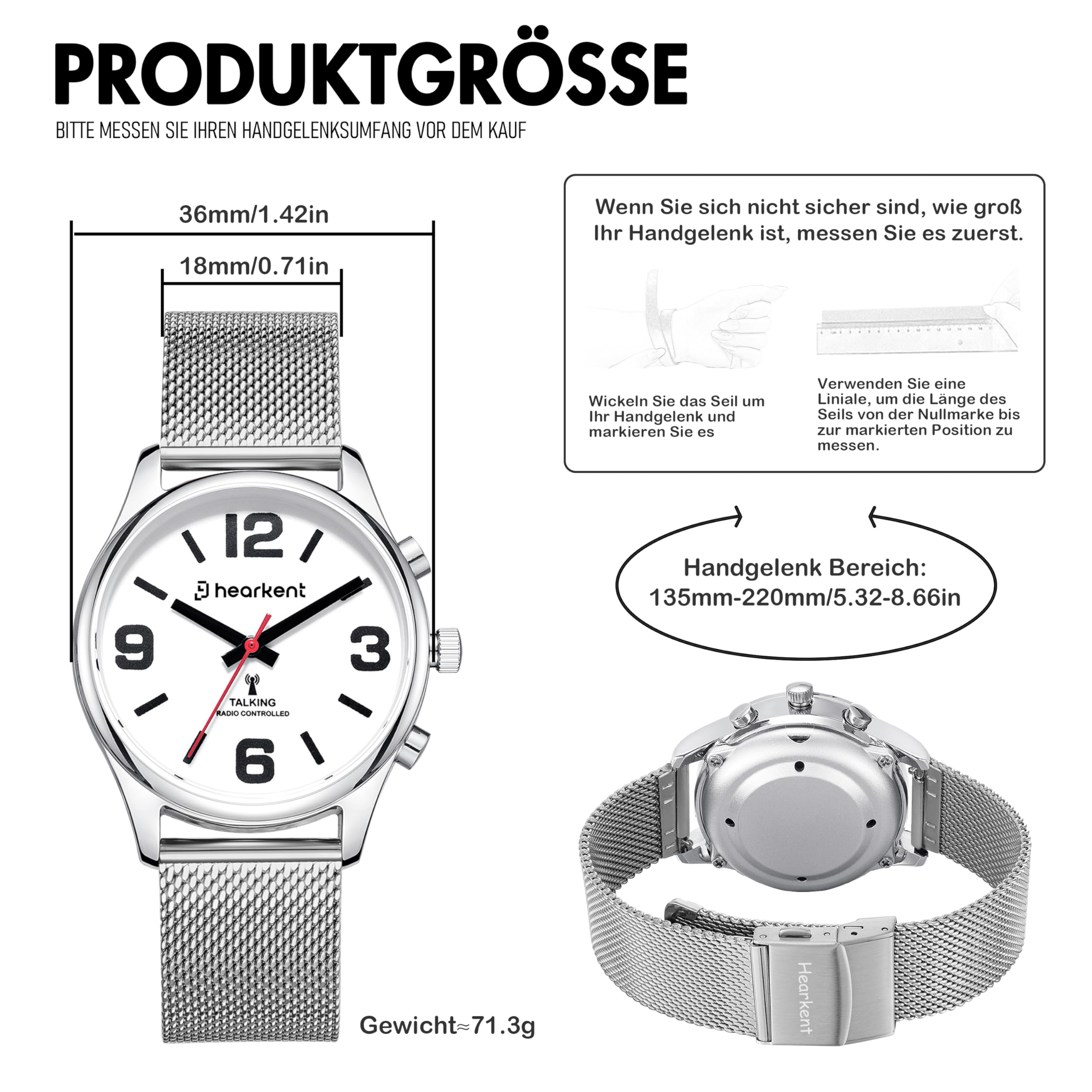 Hearkent Sprechende Uhr,Deutsche Sprachansage,Selbsteinstellende Armbanduhr | Große Zahlen,Geschenkideen für Senioren/blinde/Sehbehinderte Menschen,Eingebauter Alarm/Stundensignal-2309