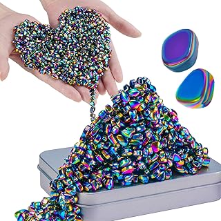 Magnetic Balls Over 1000 PCS Mini Rainbow Magnetic Putty, with 2 Big Smooth Magnetic Beads, Fidget Toys for Adult, Weak Ferrite Putty Desk Toys for Office (Colourful)