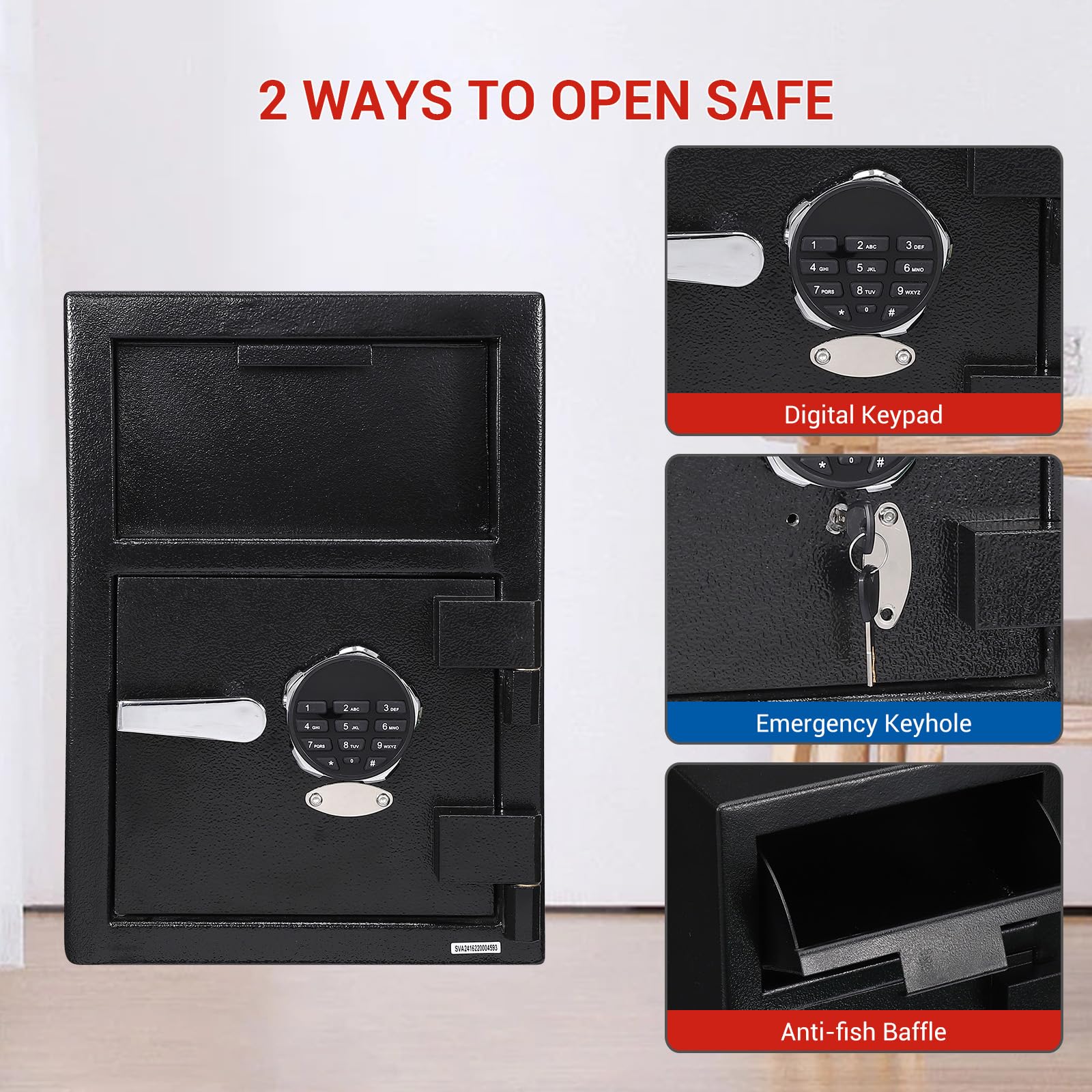Cassaforte resistente a cadute da 2,5 m Cu.Ft con slot per affari, cassaforte per deposito per soldi con slot per caduta, 50,8 x 39,9 x 35,1 cm, cassaforte per ufficio per denaro e posta, nera