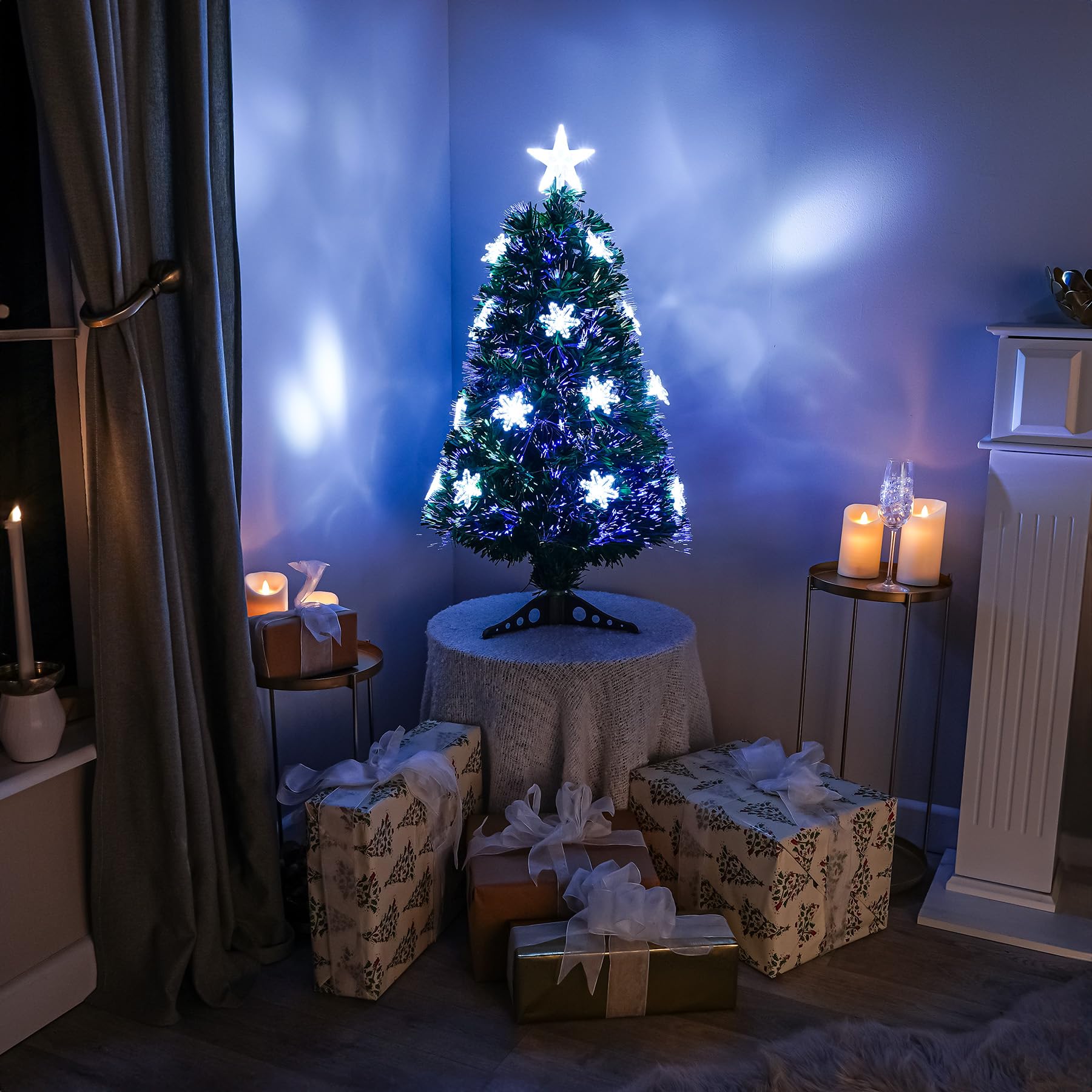2ft Green Fibre Optic Christmas Tree with LED Snowflakes