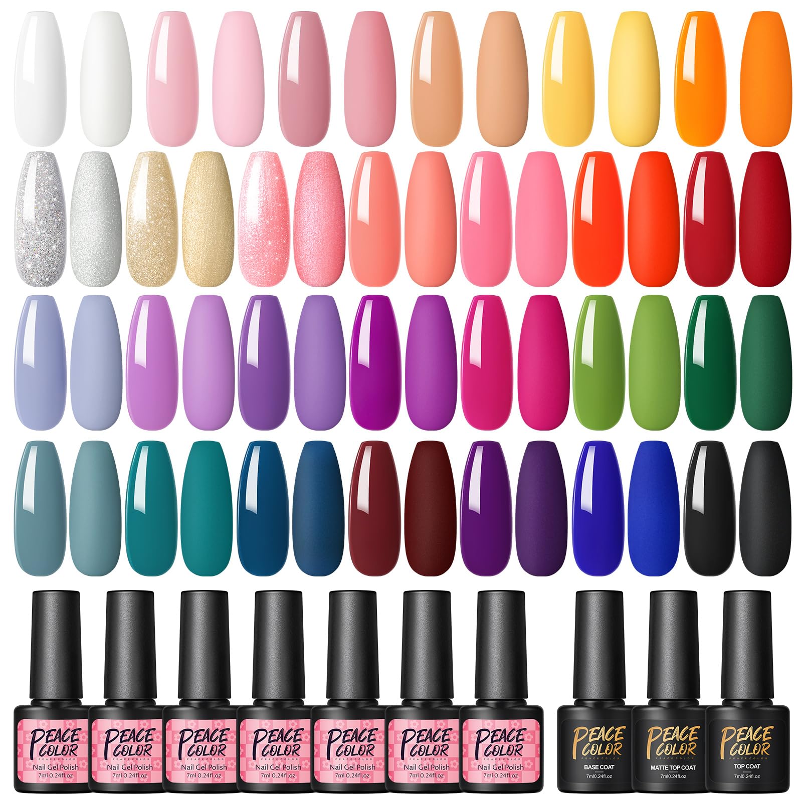 Peacecolor Kit Manicura Semipermanente 27 Colors Esmaltes Semipermanentes para Uñas con Base, Top Coat Brillante y Mate para Salón de Arte de Uñas DIY en Casa