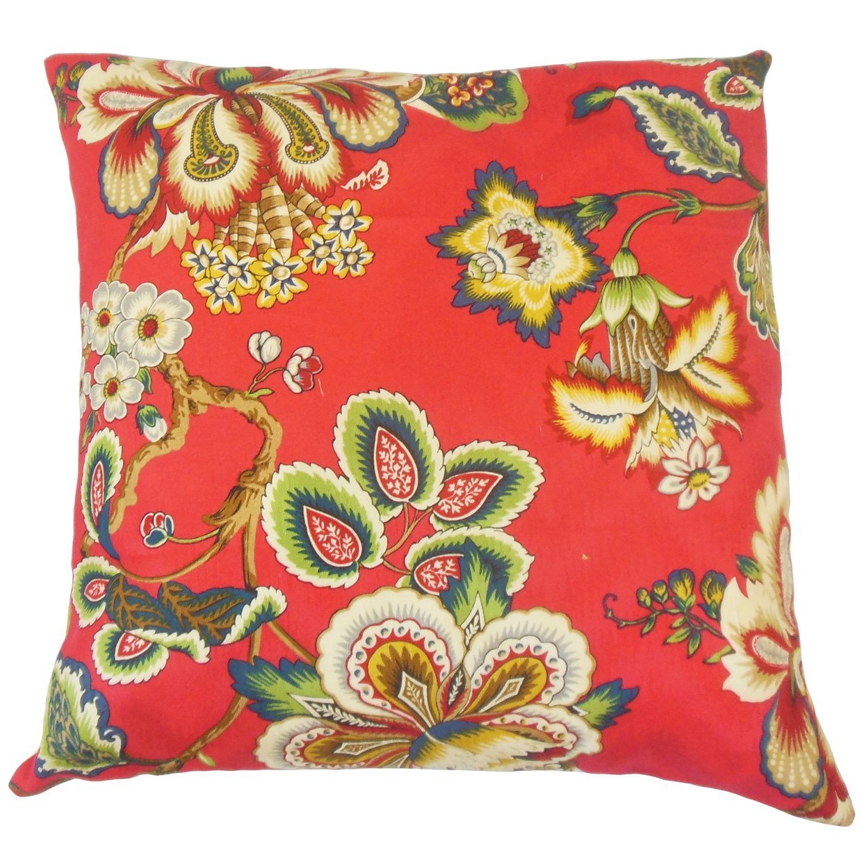 The Pillow Collection Ghislaine Floral Cushion Cover Garnet, Cotton Red, 39905 x 39905 x 13963 cm