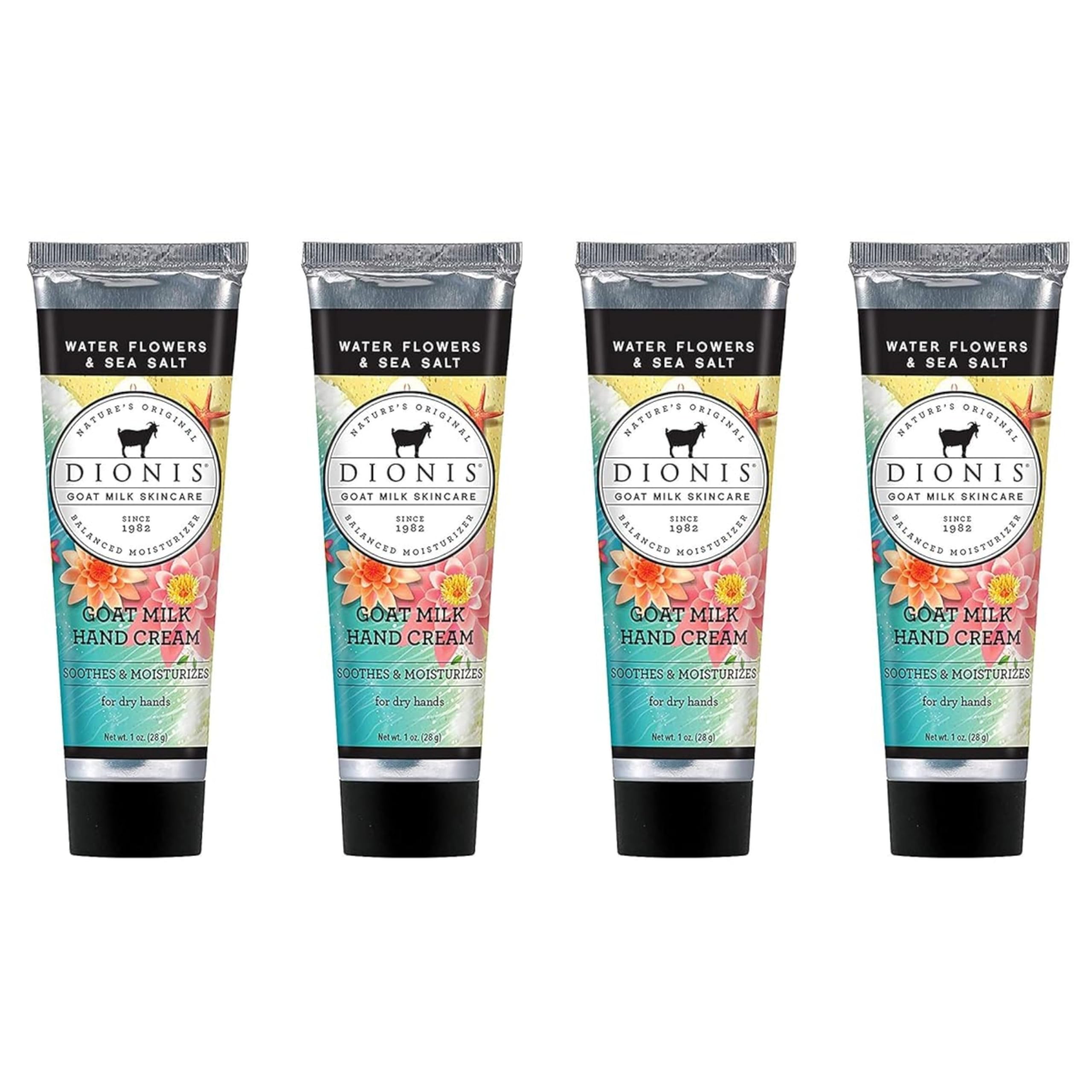 Dionis Goat Milk Skin Care Water Flowers & Sea Salt Scented Hand Cream Set - Cruelty Free Travel Size Hand Lotion For Hydrating & Moisturizing Dry Skin - Paraben Free, Made In The USA, 1 oz Set of 4