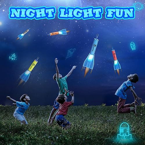 Miniatura 2 de Paquete de 12 juguetes de cohetes de espuma LED, 10 tazas de dardos y objetivo plegable de 15.8 x 15.8 pulgadas, juego y actividades al aire libre,