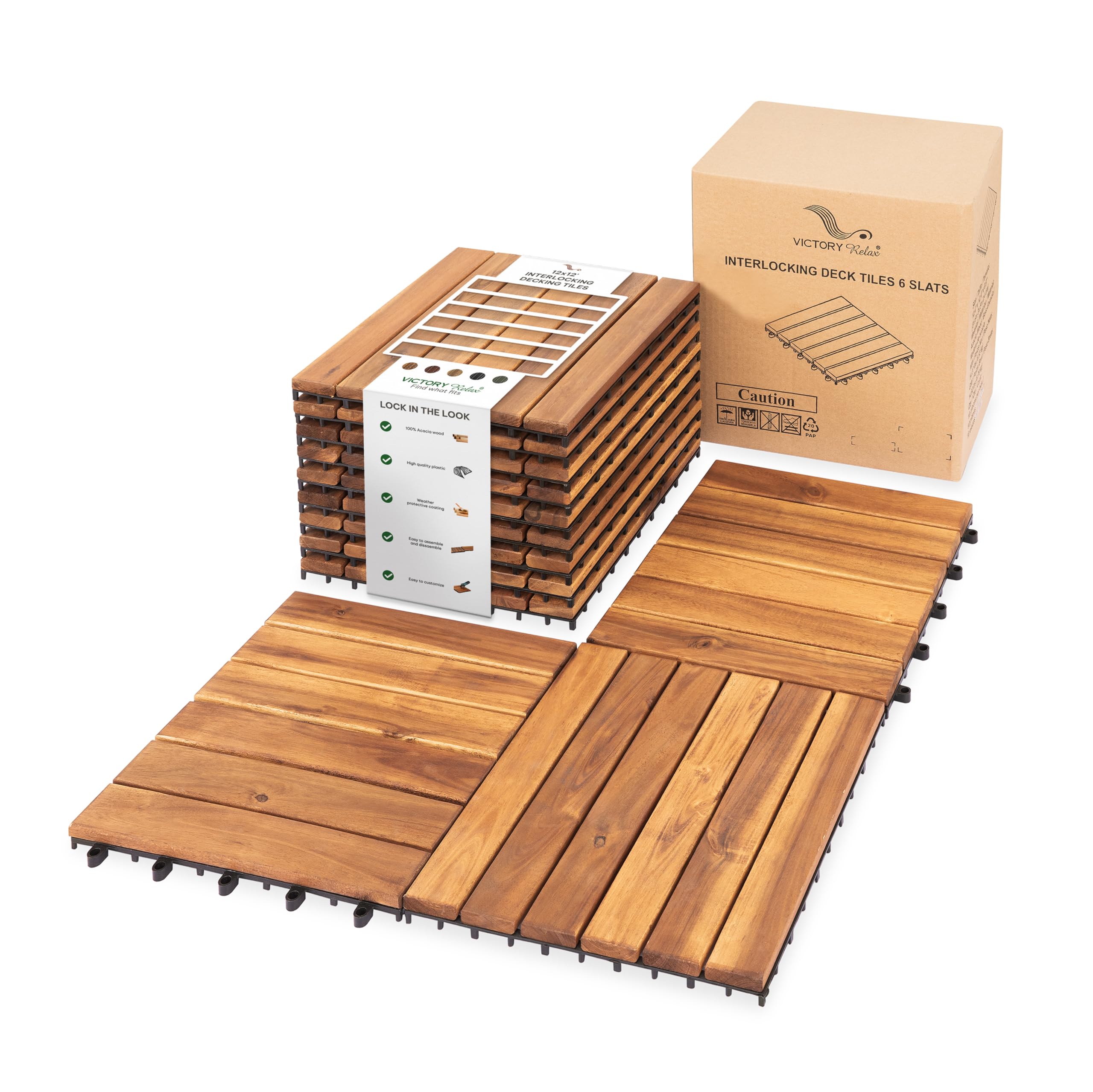 VICTORY RELAX Natural Acacia 12x12 Interlocking Wood Deck Tiles