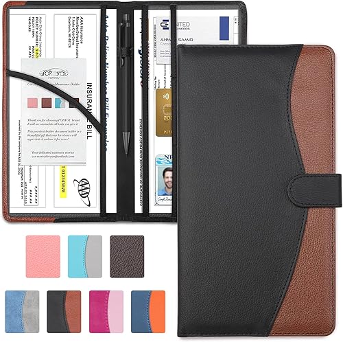 FORYOU Soporte para registro y seguro de automóvil con cierre magnético, guantera de vehículo para documentos, organizador de documentos, cartera