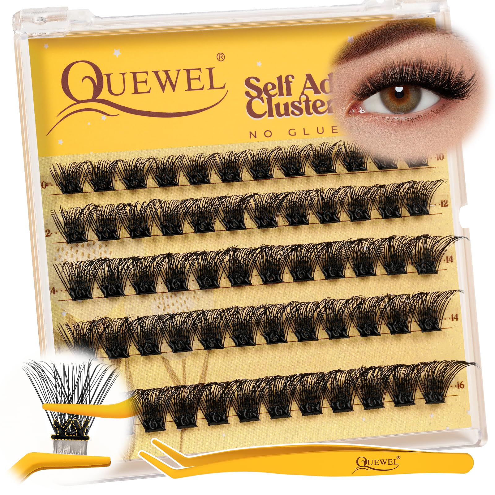 QUEWEL Selbstklebende Wimpern, Wimpern Extensions kein Kleber erforderlich, Cluster Lashes Müheloses Auftragen für Anfänger（ZNFT-2)