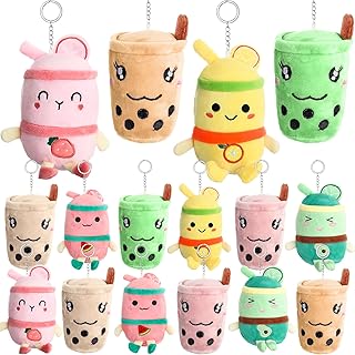 Jerify 16 Pcs Tea Plush Pillow Teacup Shaped Pillow Cup Boba Party Decorations Plush Keychain Mini Stuffed Animals Boba Keychain Small Milk Boba Plushies Boba Toys for Backpack Purse Birthday Favors