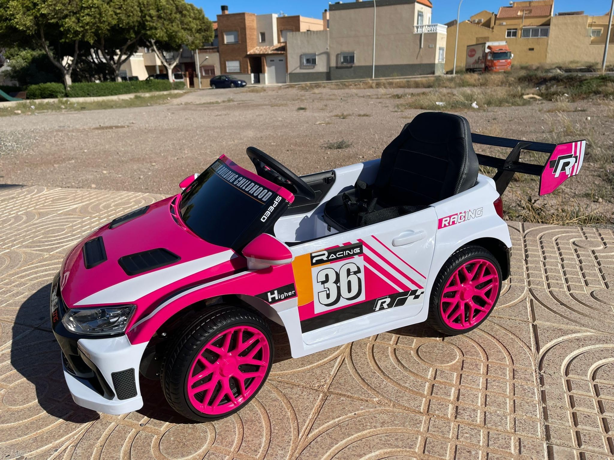 Coche eléctrico 12v para niños, Deportivo, RC, 4 Motores, 1-3 años (Rosa)