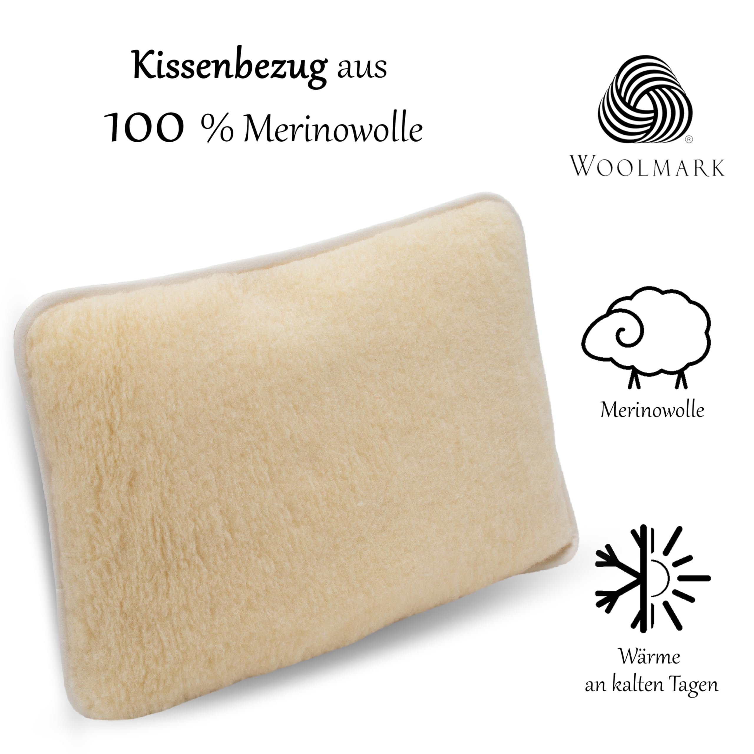 PinkZebra Taie d'oreiller en 100% Laine Vierge - 40 x 60 cm - Housse de Coussin Chaude en Laine mérinos - Douce avec Fermeture éclair - Écru