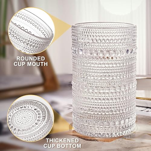 Miniatura 5 de hobnail - Juego de 4 vasos altos de 12 onzas, cristalería vintage a la antigua usanza, agua, cóctel, bebidas de whisky, jugo de leche, regalo para