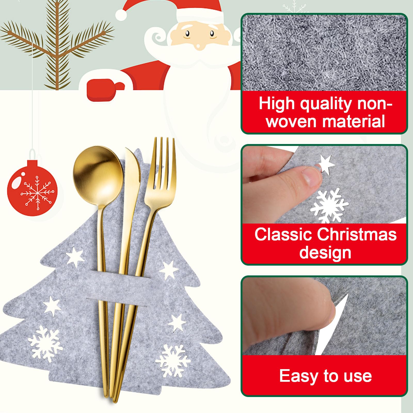 Lot De 12 Porte Couverts De Noël, Porte Couvert En Feutre De Noël, Sac à Couverts