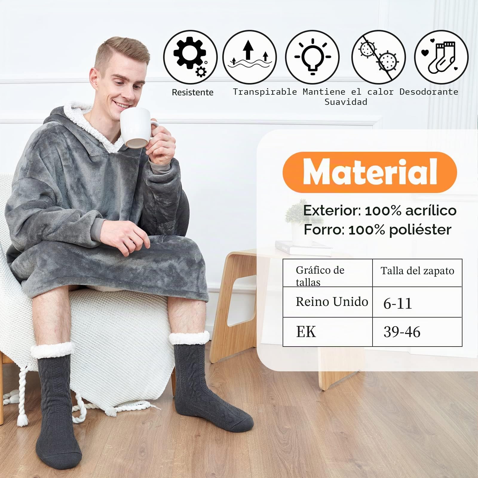 Calcetines para hombre con forro polar mullido, cálidos y con suela antideslizante, gruesos y pesados, de Navidad, con ciervos, para el invierno