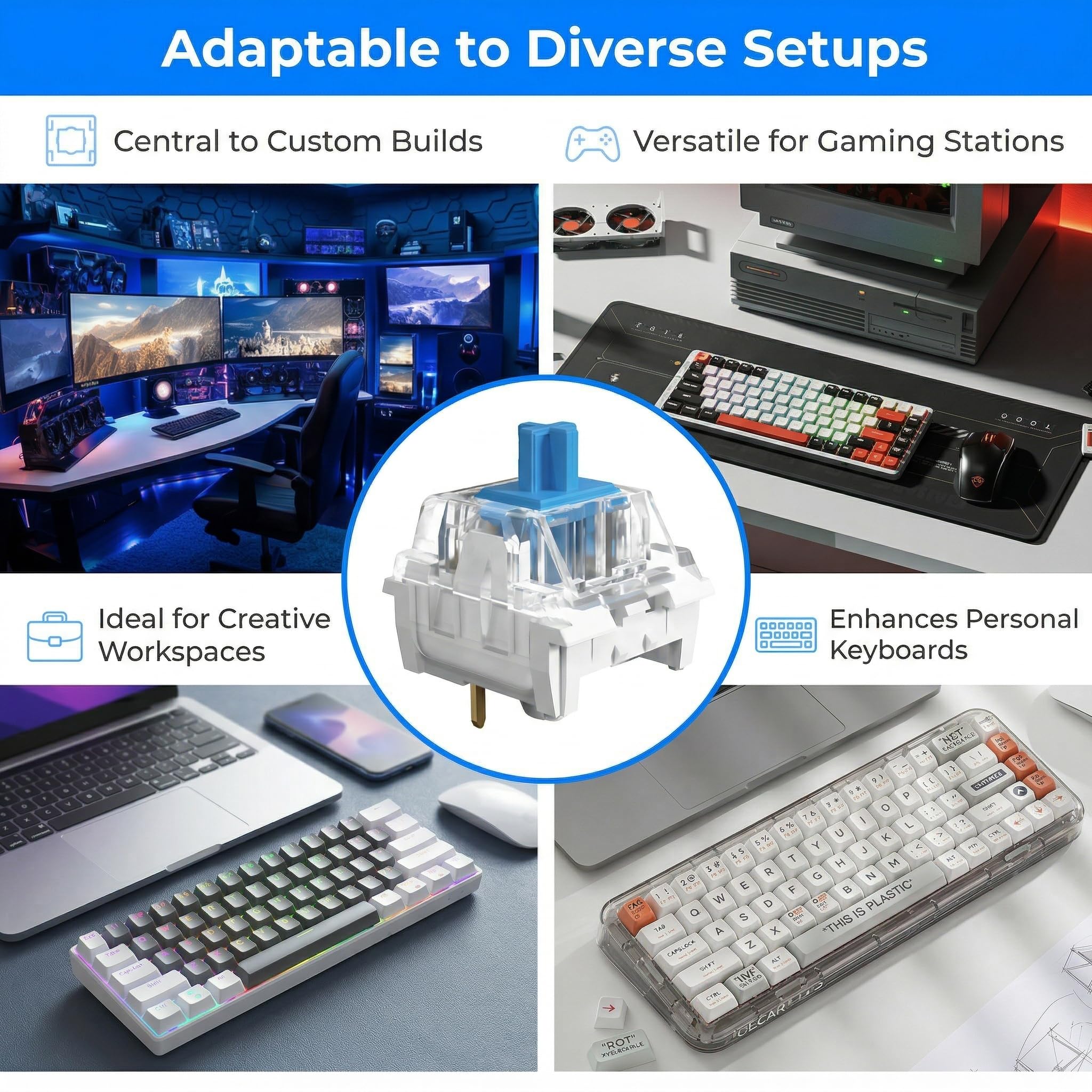 20 Pièces Switch Clavier, Bleu Transparent Commutateurs avec 3 Broches Anti Poussière, Commutateur Clavier Mécanique RVB, Interrupteur de Remplacement pour MX Mechanical Clavier Gaming