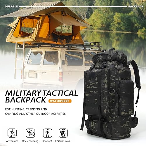 Miniatura 2 de 70L100L senderismo camping mochila MOLLE mochila impermeable Daypack para viajar, Negro Cp, Mochila de senderismo 100l