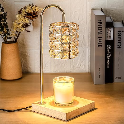 Electric Candle Warmer Lamp with Timer, Wax Melt Warmer, Gifts for Mom Women, Gold Aesthetic Room Home Decor Cozy House Warming Gifts, Vintage Square Diamond