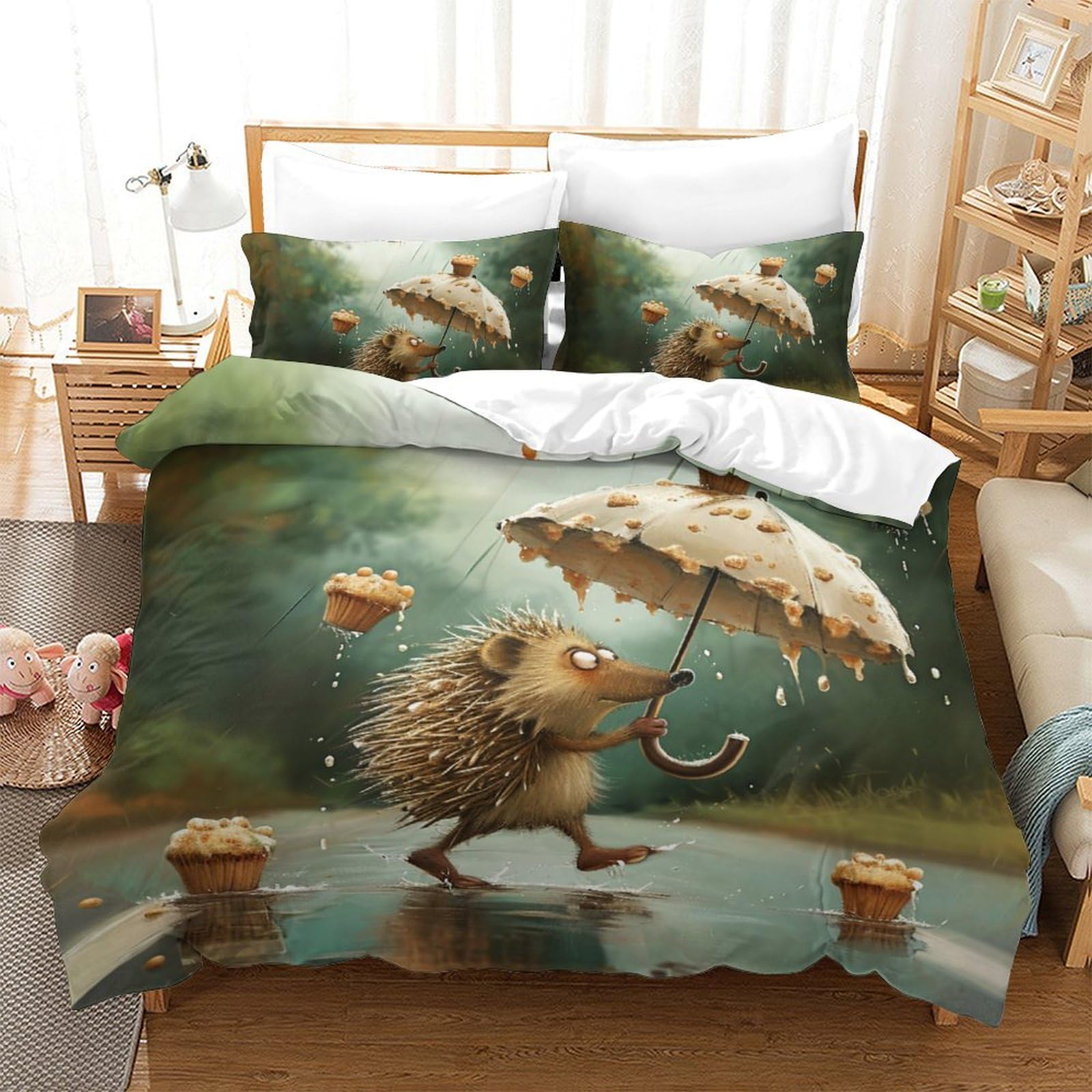 Housses de couettes hérisson 3 pièces en microfibre douce, le cadeau idéal pour lit double