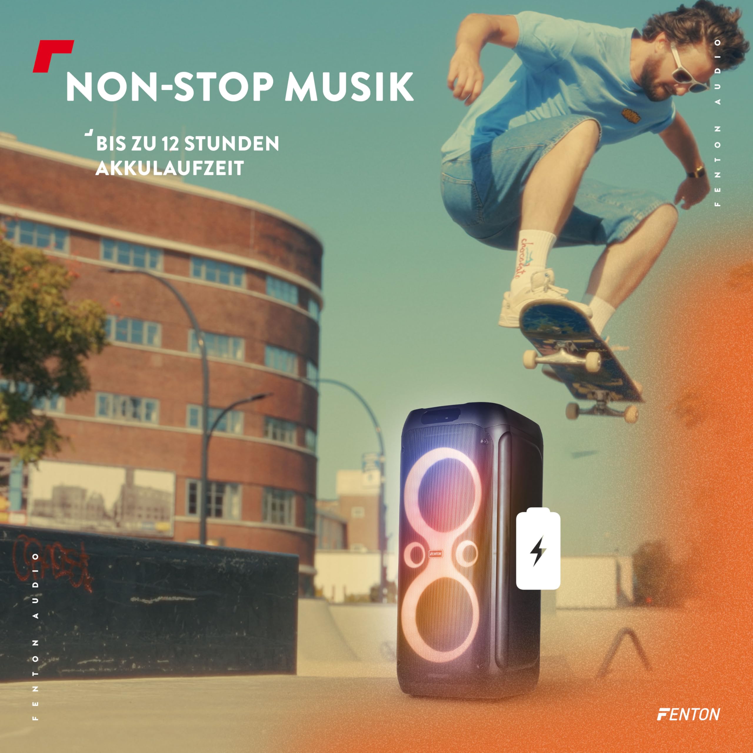 Fenton Core130 Musikbox Bluetooth Groß 180W, Akku 12 Std, Karaoke Mikrofon, BT 5.3, Fernbedienung, Partybox Bluetooth Lautsprecher Groß, Stereo-Pairing, Tragbare Musik Box - Schwarz