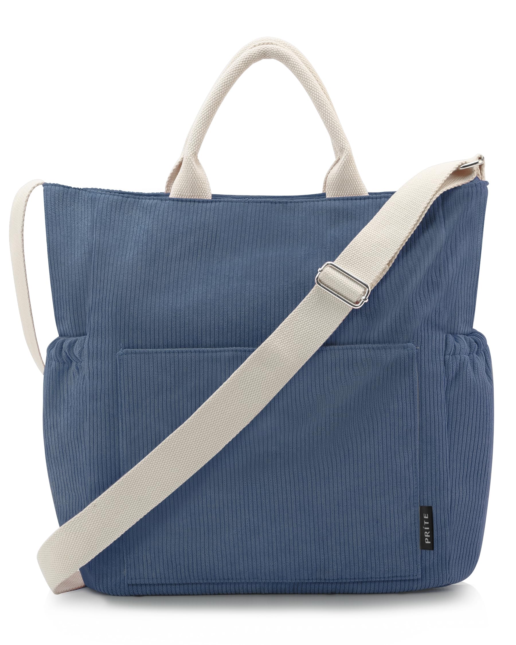 Prite Shopper Tasche Damen Groß Cordtaschen Tote Bag Cord Beuteltasche Stofftasche mit Verstellbarem Schultergurt für Arbeit Reisen Einkaufen Schule College