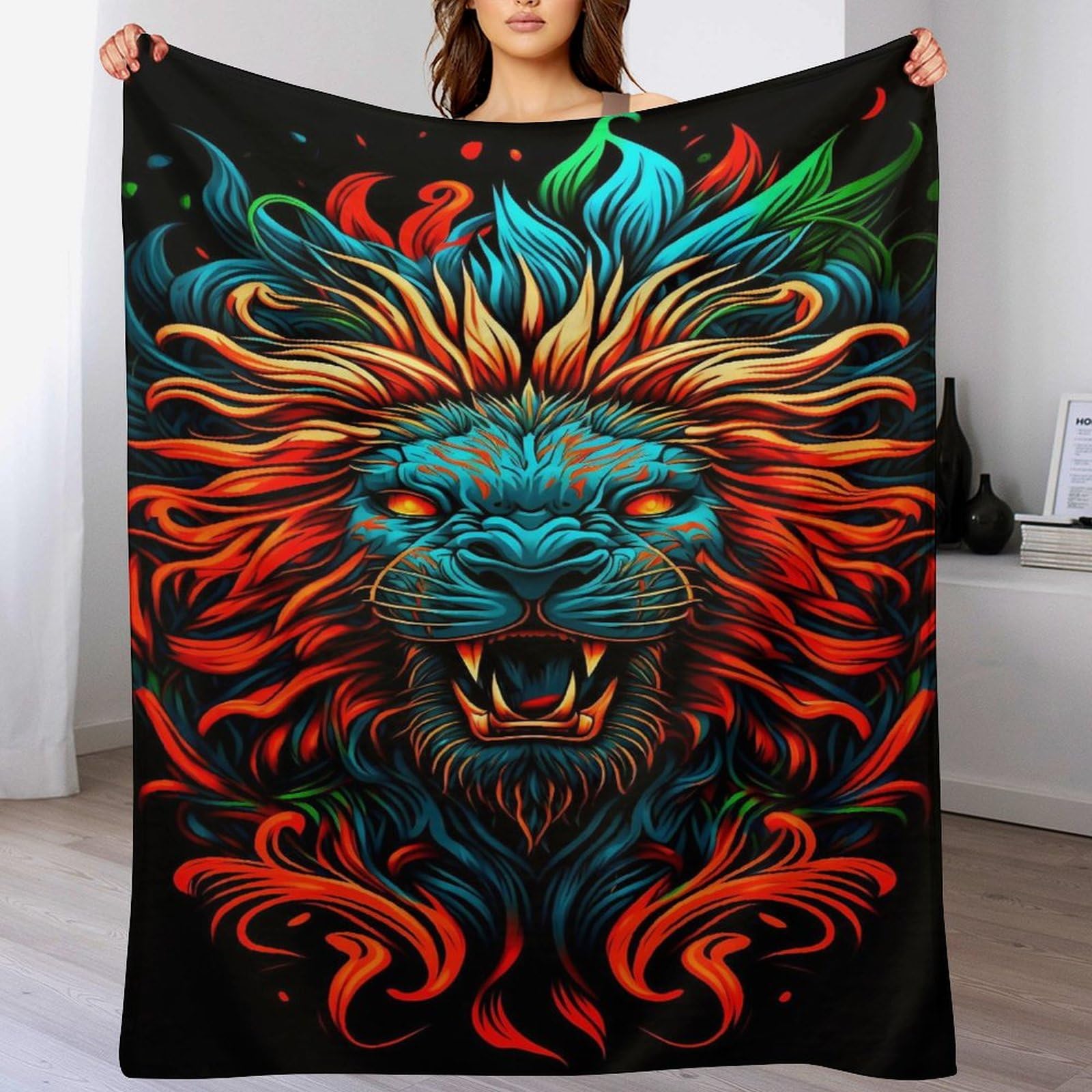 Manta de felpa y franela de león 140x180cm para decoración de cuarto