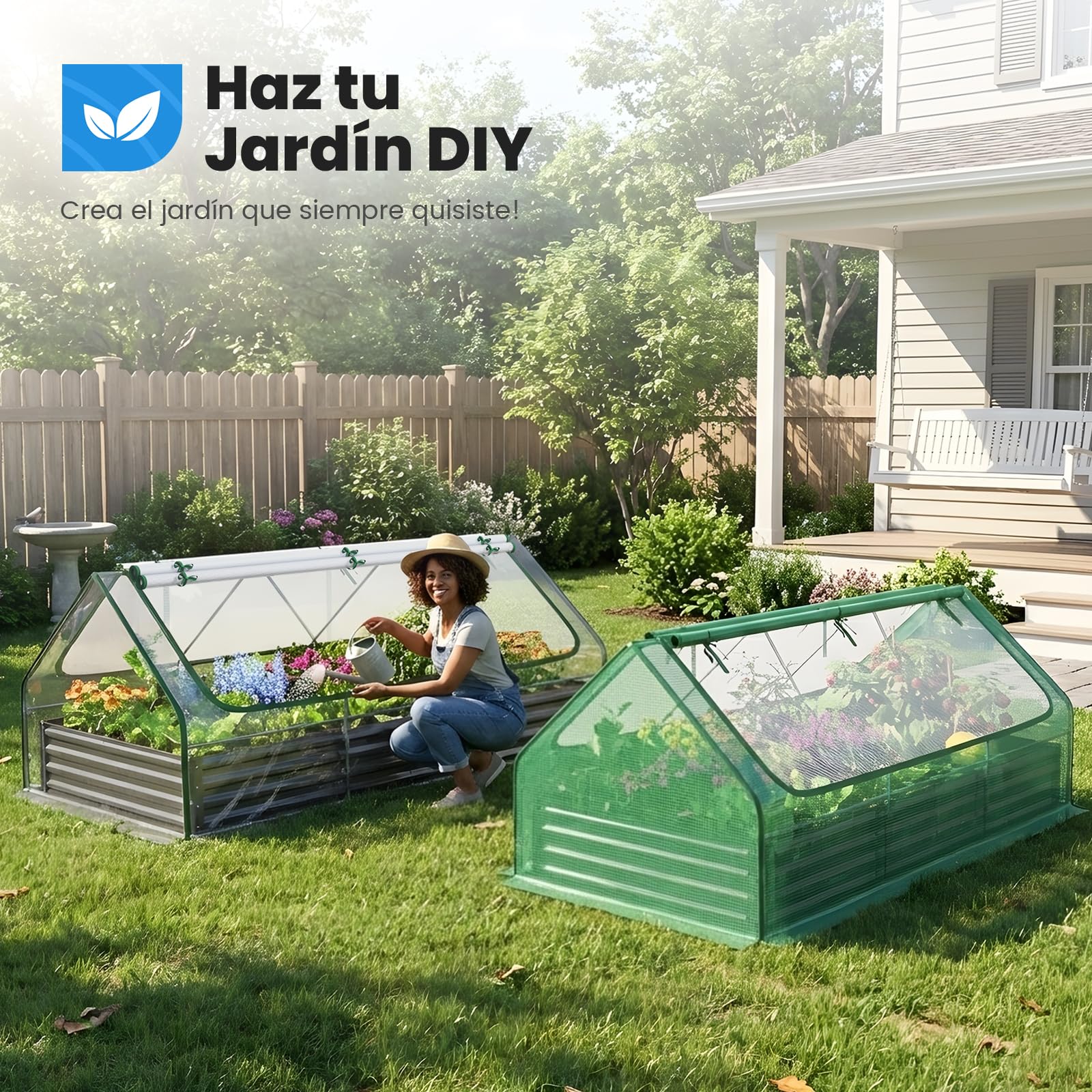 Quictent Jardineras Elevadas de Metal Galvanizado con Cubierta de Mini Invernadero, Macetero 3 en 1 Grande para Jardines, Patios y Terrazas, 240x120x30cm