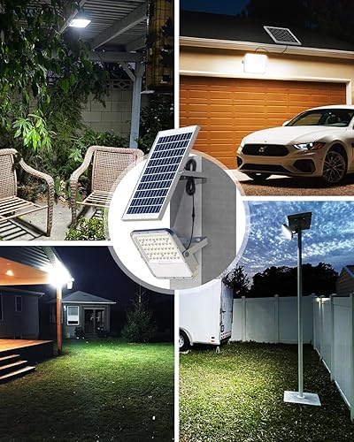 Miniatura 7 de Engrepo Luces solares para exteriores, IP65, impermeable, con energía solar, luz de inundación de seguridad con control remoto, 3000 lúmenes,