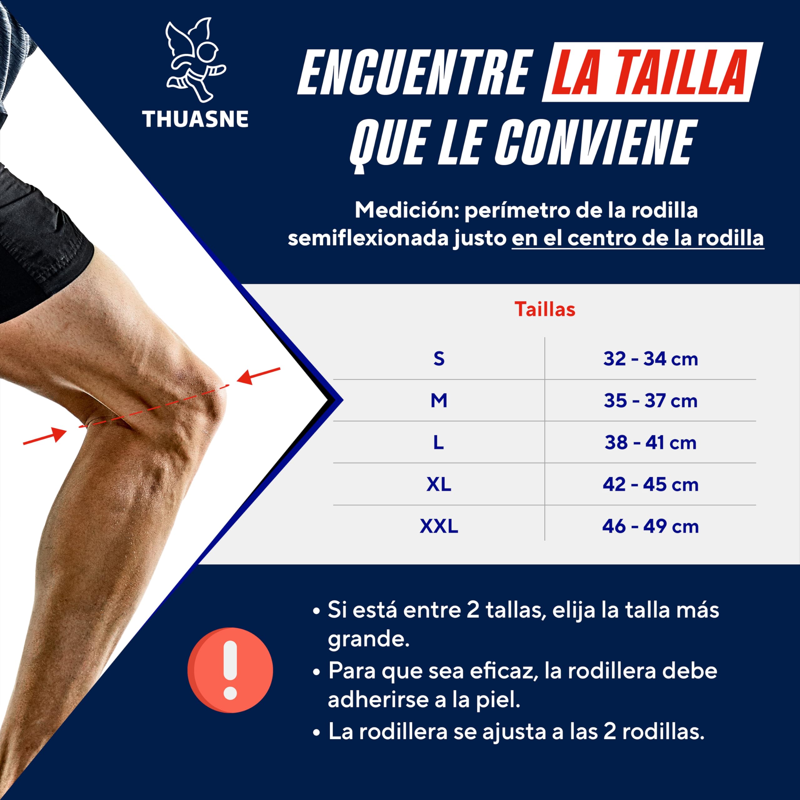 THUASNE SPORT - RODILLERA ROTULIANA REFORZADA - TENDINOPATÍA, INESTABILIDAD ROTULIANA LEVE - TEJIDO COMPRESIVO - ÍNDICE DE SUJECIÓN 3/5 - DISPOSITIVO MÉDICO CE