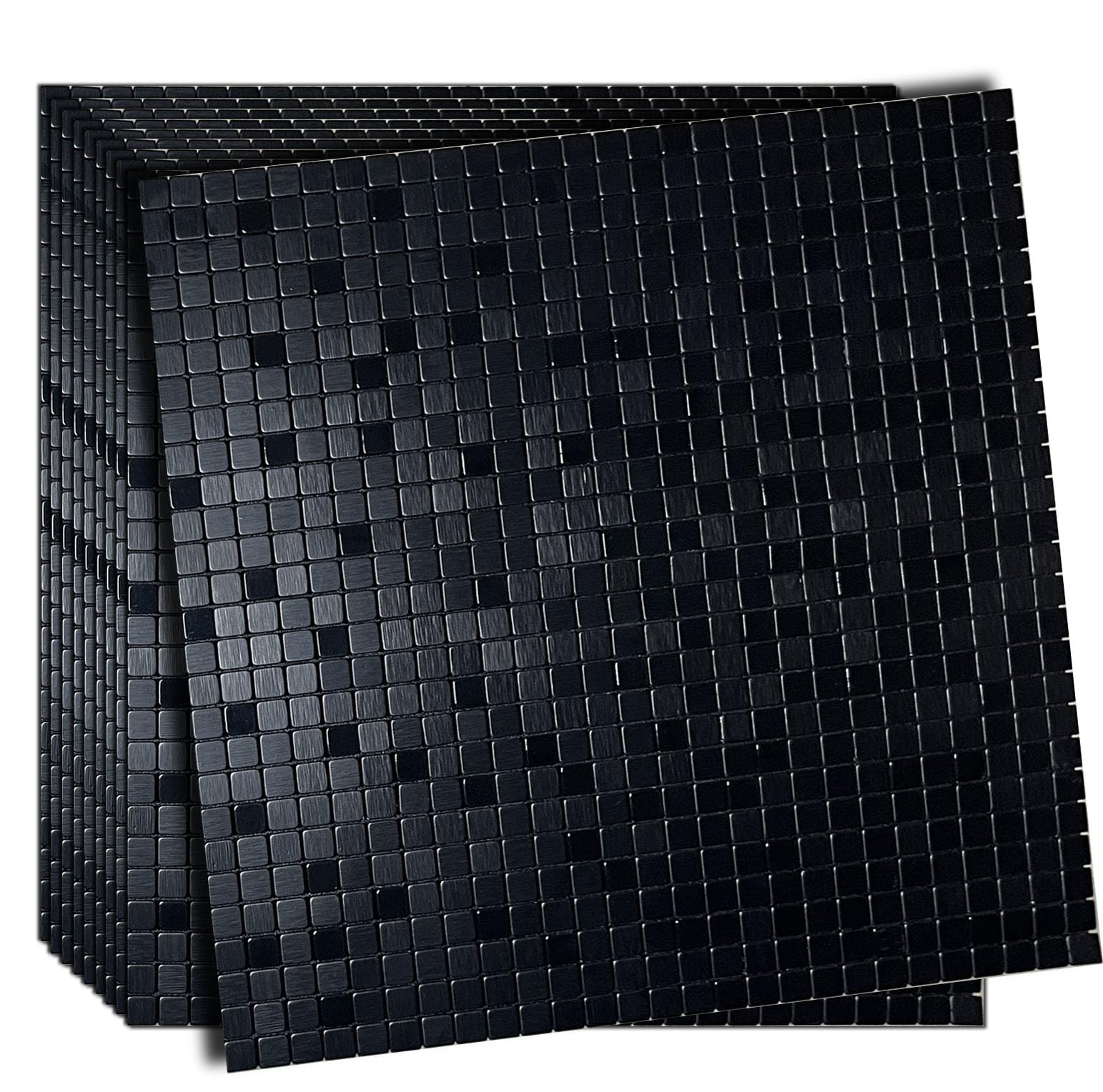 XUANINY 10-Sheet Peel and Stick Backsplash Tiles Black Surface Aluminum Mosaic Sticker for Kitchen (11.41