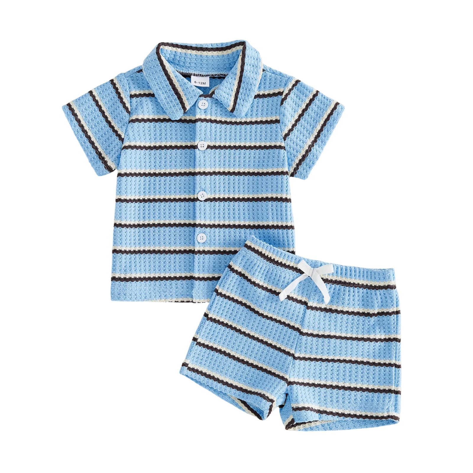 Baby Toddler Boy Clothes Striped Button Down Shirt Tops + Elastic Waist Shorts Infant Boys Summer Outfits 2PCS Sets