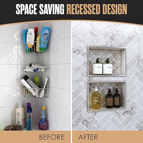 Miniatura 7 de Houseables - Nicho de ducha, estante de almacenamiento, 12.0 x 20.0 in, tamaño de instalación: 13.0 x 21.2 in, a prueba de fugas, impermeable,