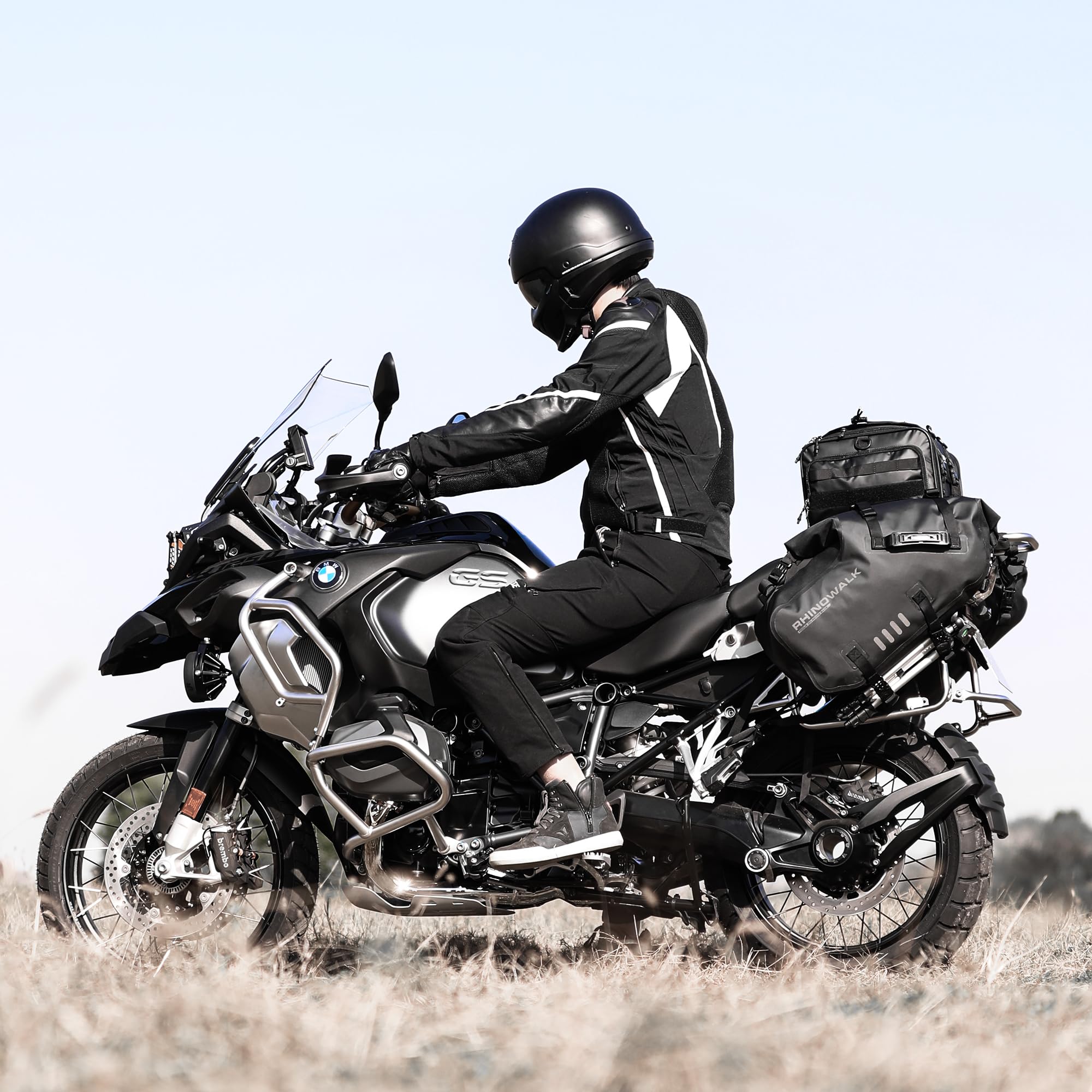 wasserdichte Motorrad Satteltaschen 48L (24Lx2) Rolltop Motorradtaschen Seitentaschen mit Schultergurt stoßfeste Gepäcktaschen für ADV Touring Sport und Cruiser Motorräder 1 Paar