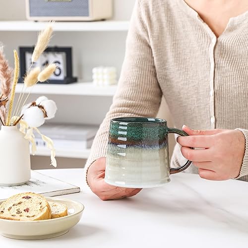 Miniatura 6 de Taza de café grande de cerámica, tazas de cerámica hechas a mano, tazas de té con mango grande para oficina y hogar, 15.5 onzas, aptas para