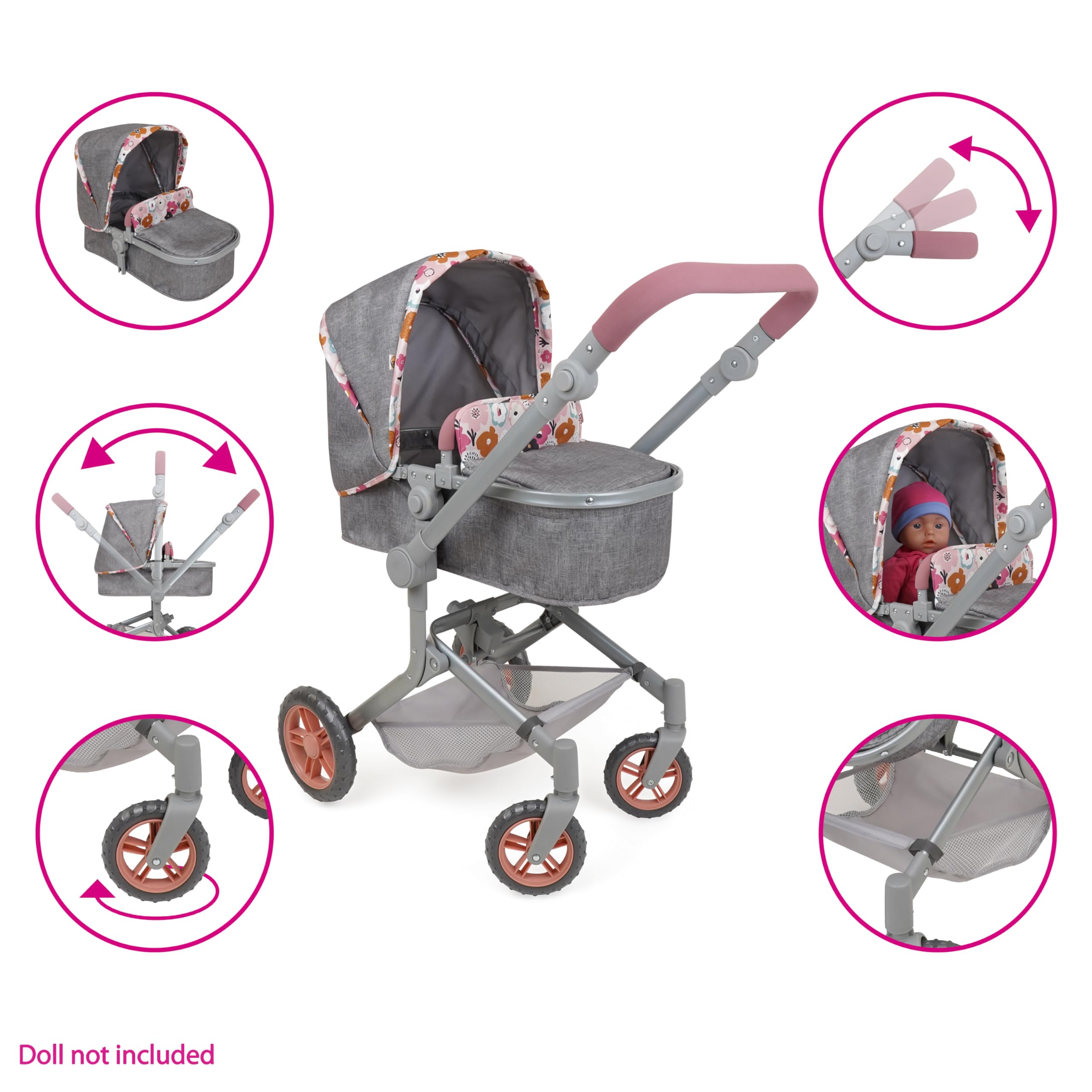 509 Zestaw 19 szt. City Park Doll Pram n Play, Multi Play Doll Pram Stroller, High Chair, Activity Gym, Changing Bag, 15 sztuk, akcesoria do lalek 53 cm, dla dzieci w wieku 3+