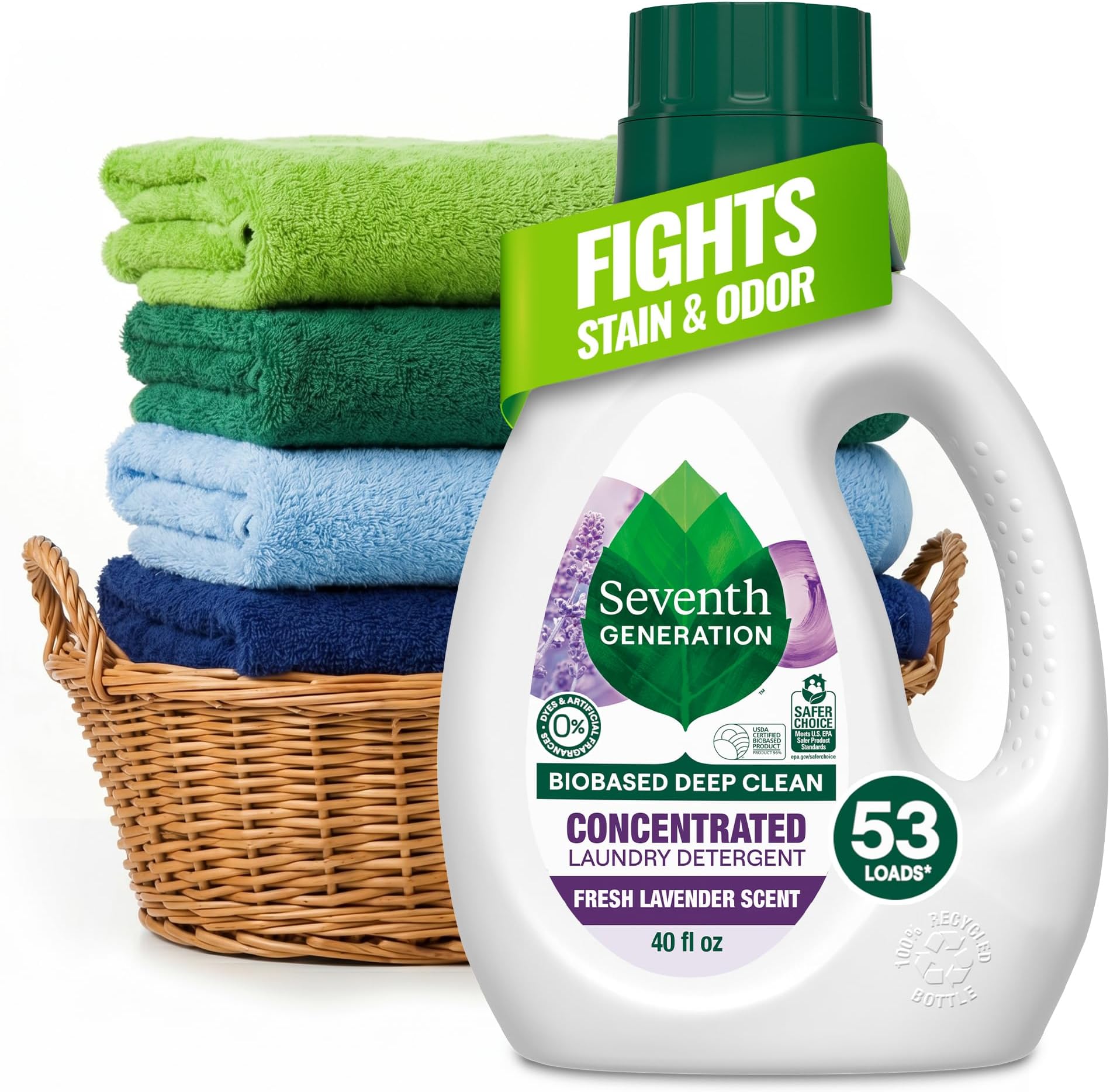 Concentrated Laundry Detergent, Stain Fighting Formula, Fresh Lavender scent, 40 oz (53 Loads)