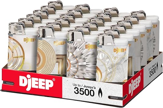 DJEEP Pocket Lighters, Elegant Collection Textured Metallic, Unique Lighters, 24 Count Tray of Disposable Lighters