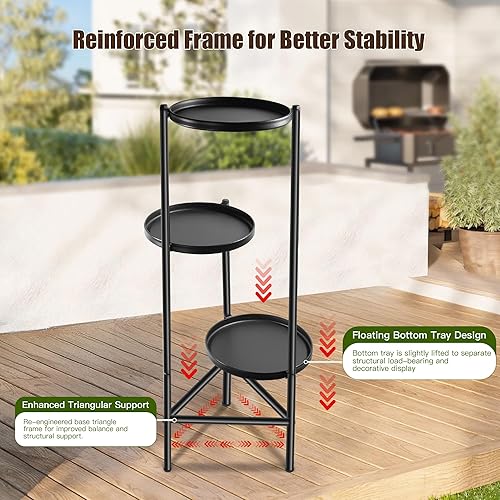 Miniatura 3 de Soporte de metal para plantas de 3 niveles para interiores y exteriores, estante de esquina negra para plantas, estante vertical para macetas para