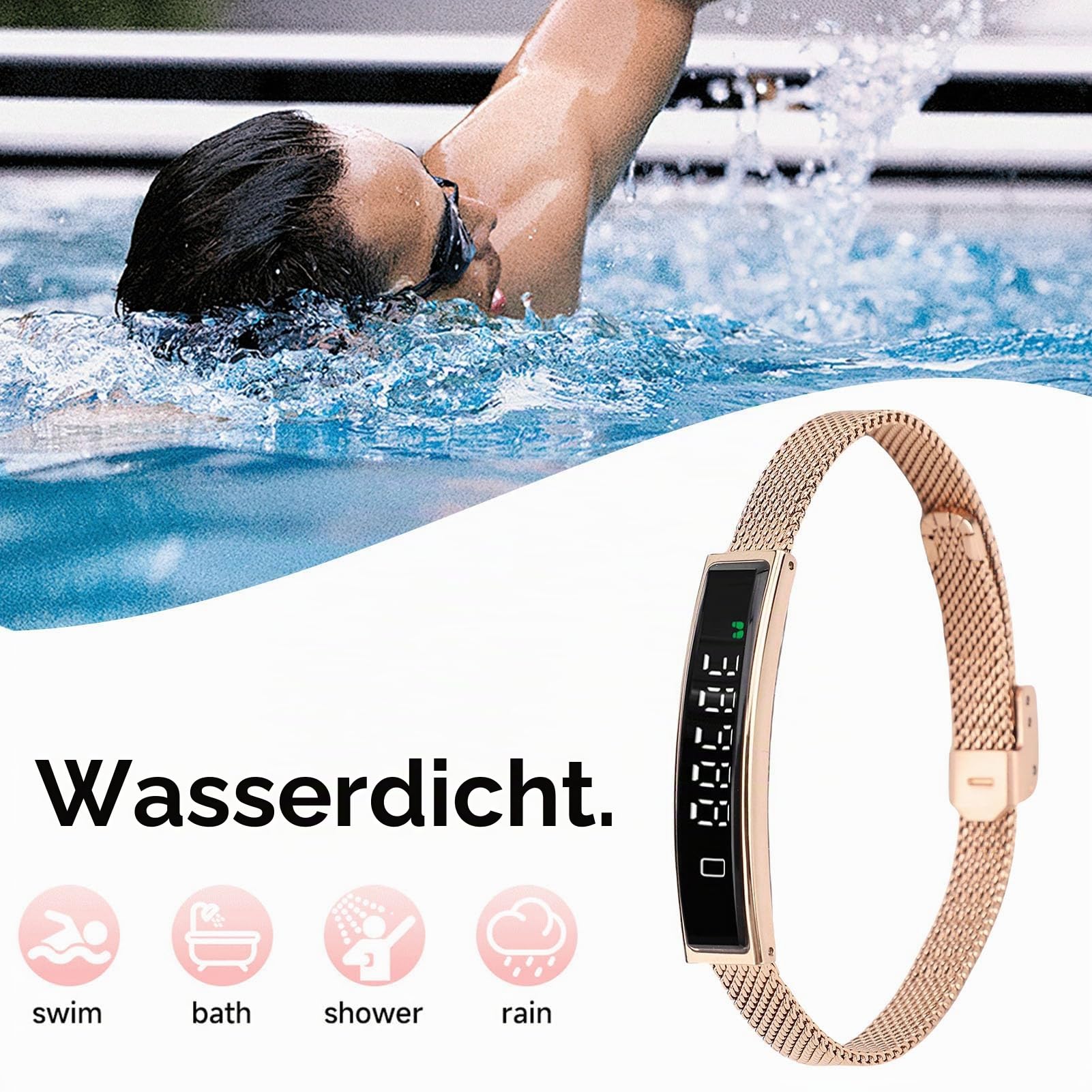Smart Bracelet Fitness Tracker, Bluetooth 5.3 Health Tracker -Armband, For120 Sportmodi, Wasserdicht für das Fahren mit App mit App (Gold)