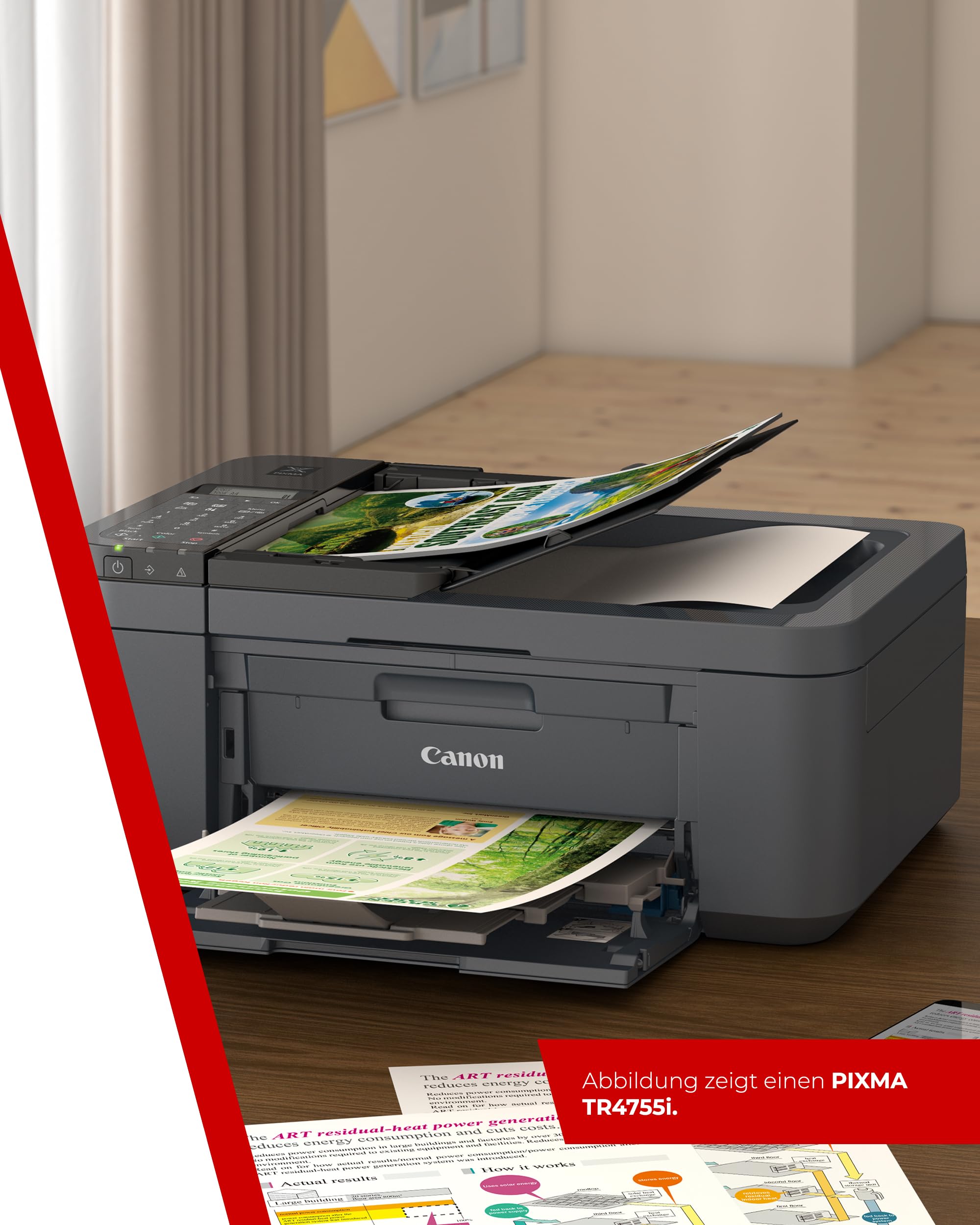 Canon PIXMA TR4755i Multifunktionsdrucker 4in1 (Tintenstrahl, Drucken, Kopieren, Scannen, Faxen, A4, 20 Blatt ADF, kompatibel mit Pixma Print Plan) schwarz - Enthält GP-501 A4-Fotopapier, 5 Blatt