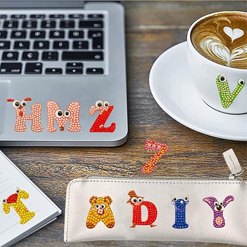 Miniatura 3 de OMDBAGD Juego de 36 calcomanías de pintura de diamantes con números de letras 5D, arte de diamantes, calcomanías del alfabeto, manualidades con