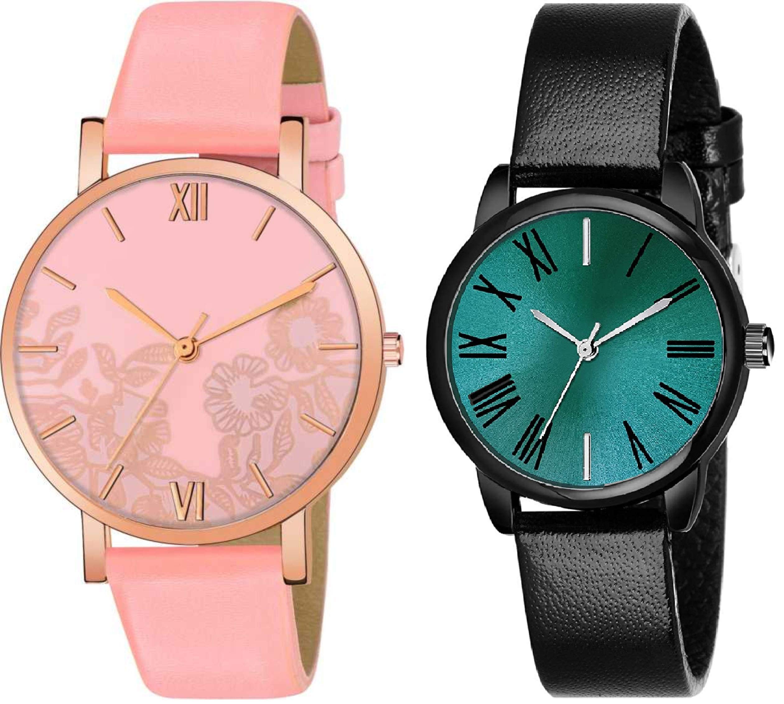 Green Scapper Multicolor Leather Strap Analog Watch for Girls & Women-1250 (Black & White)