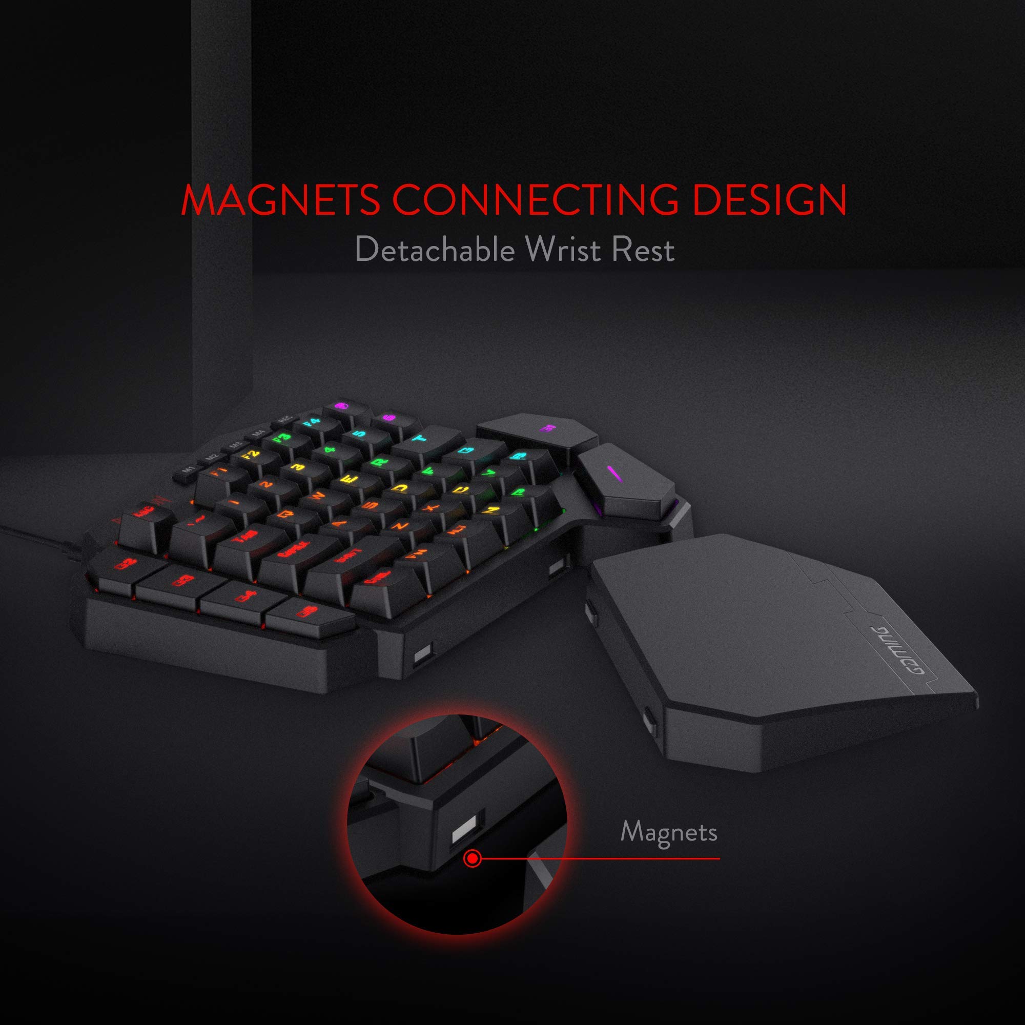 Redragon K585 DITI Einhand RGB Mechanische Gaming-Tastatur, Rote Schalter, Typ-C Professionelle Gaming-Tastatur mit 7 Integrierten Makrotasten, Abnehmbare Handgelenkstütze, 42 Tasten