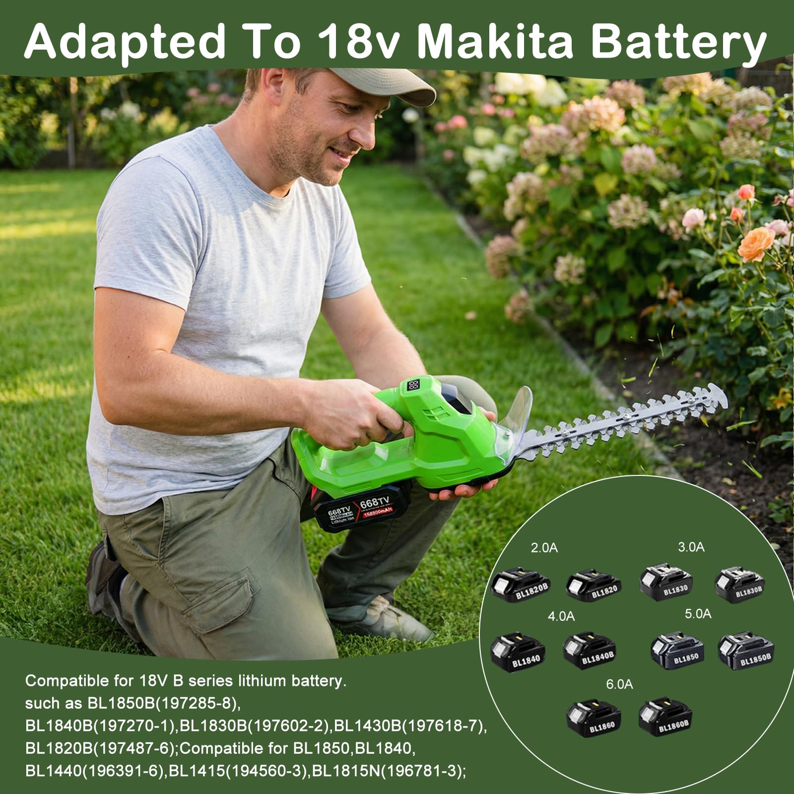 Akku Strauchschere, 2-in-1 Handheckenschneider für Makita 18V Akku, Elektrischer Kabelloser Buschschneider für Garten Rasen, Tragbare Rasenschneider Mit Sicherheitssperre (ohne Batterie)