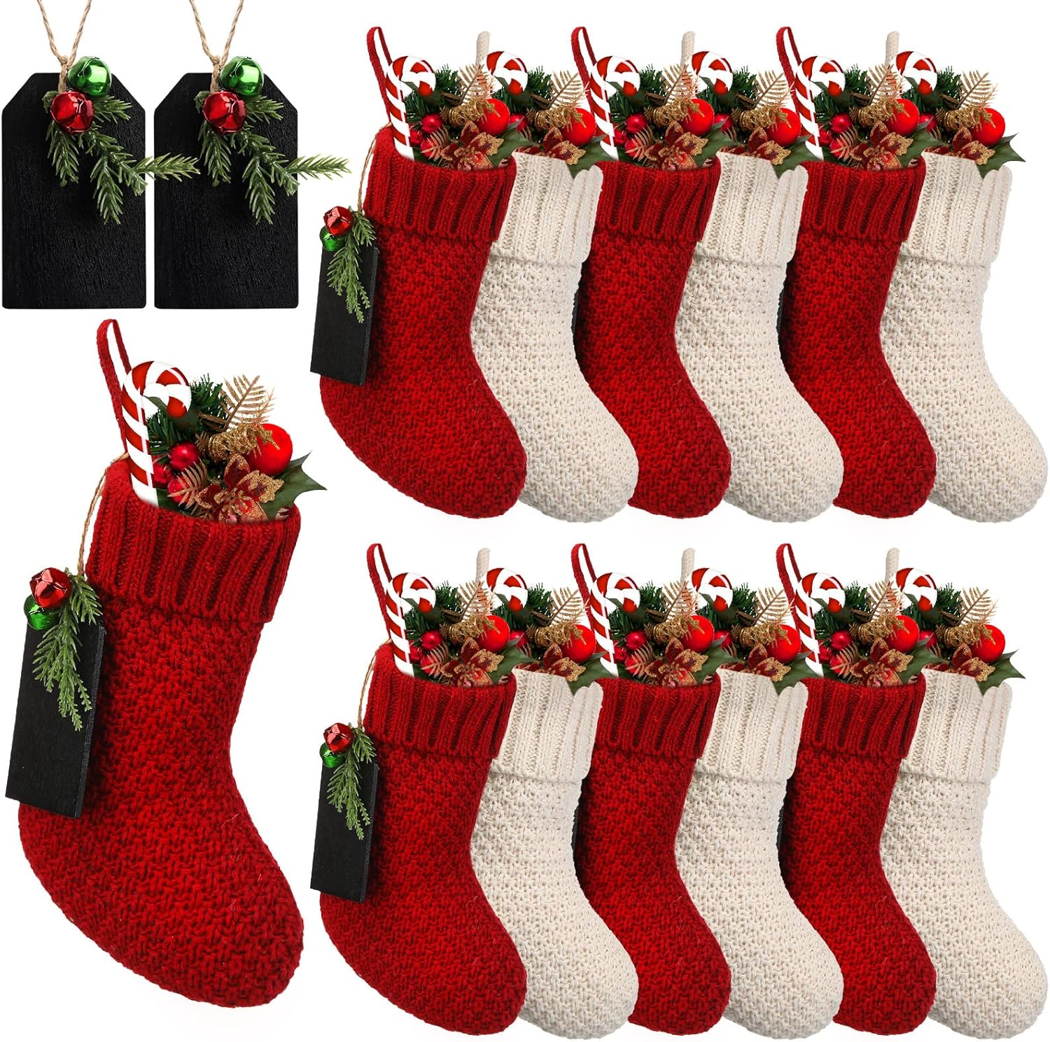 12 Pieces Christmas Mini Stockings Knitted Christmas Christmas Mini Stockings