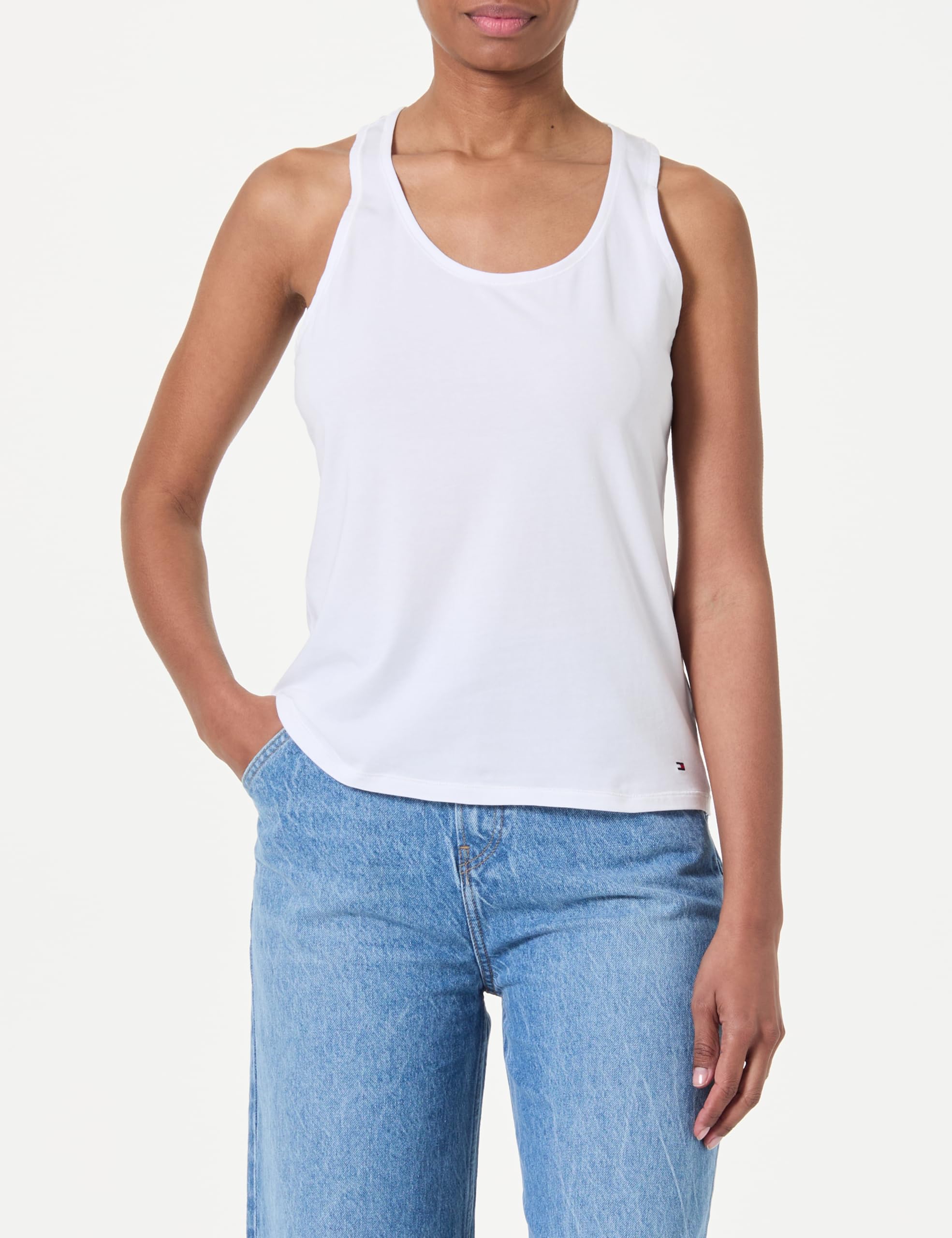TOMMY HILFIGER Damski top bez rękawów UW0UW05748, fioletowy, L, Fioletowy (biały/jasnoszary Hthr), L