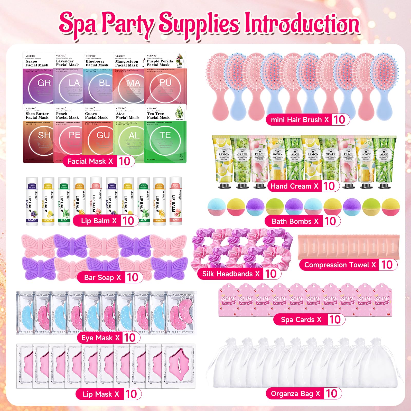 110-Piece Spa Party Favors Kit with Skincare Gifts and Accessories