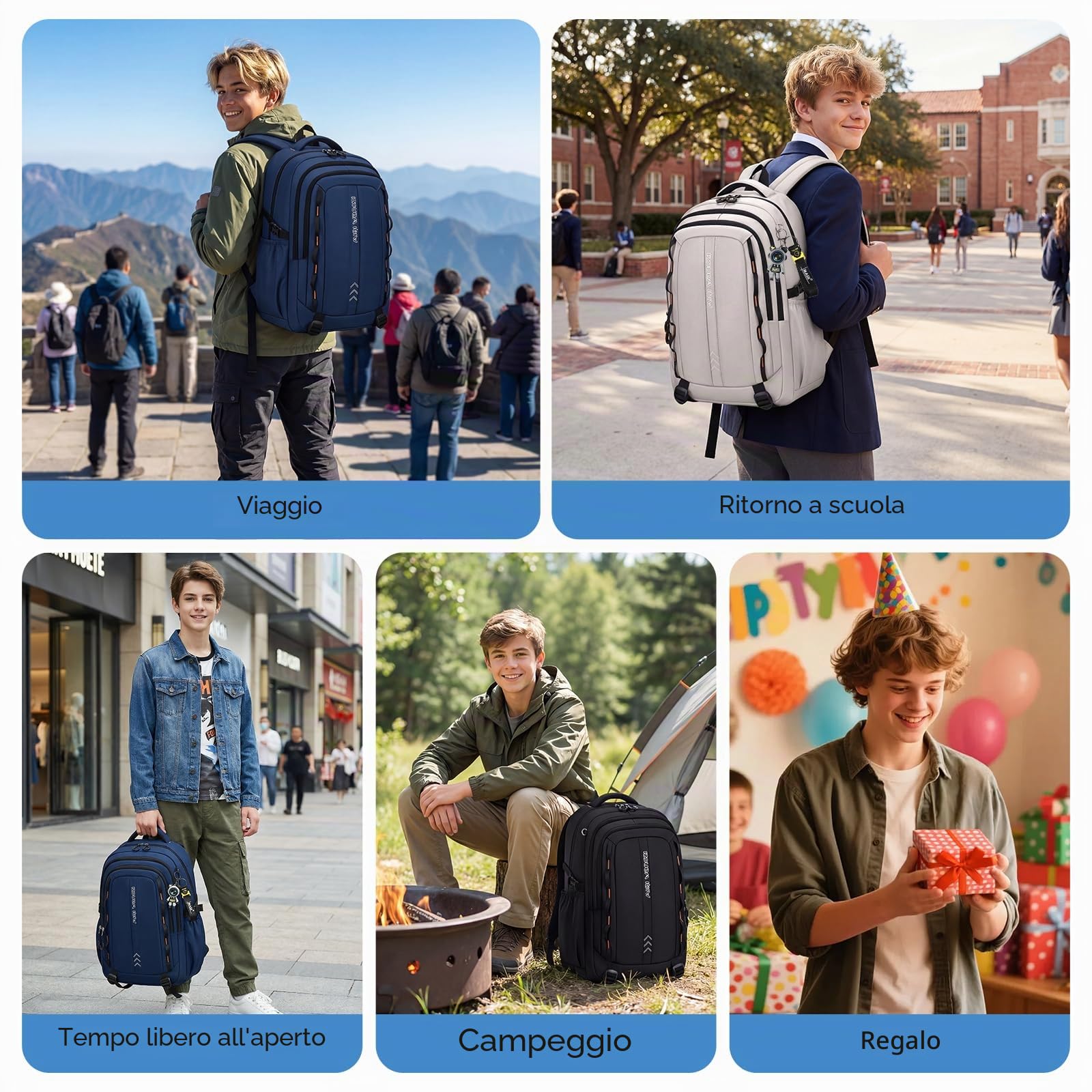 Amythe Zaino Scuola Media e Superiore per Ragazzi Leggero Grande Blu | 35L Zaini Porta PC 15.6" Ragazzo Adolescenti, Adatto al Trolley, Idrorepellente Traspirante Casual, Ritorno Scuola Viaggio