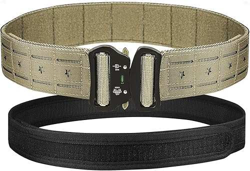 Miniatura 21 de Cinturón táctico para hombre, cinturón de pistola Molle de 2 pulgadas y 1.5 pulgadas con corte láser, cinturones de caza y hebilla de liberación