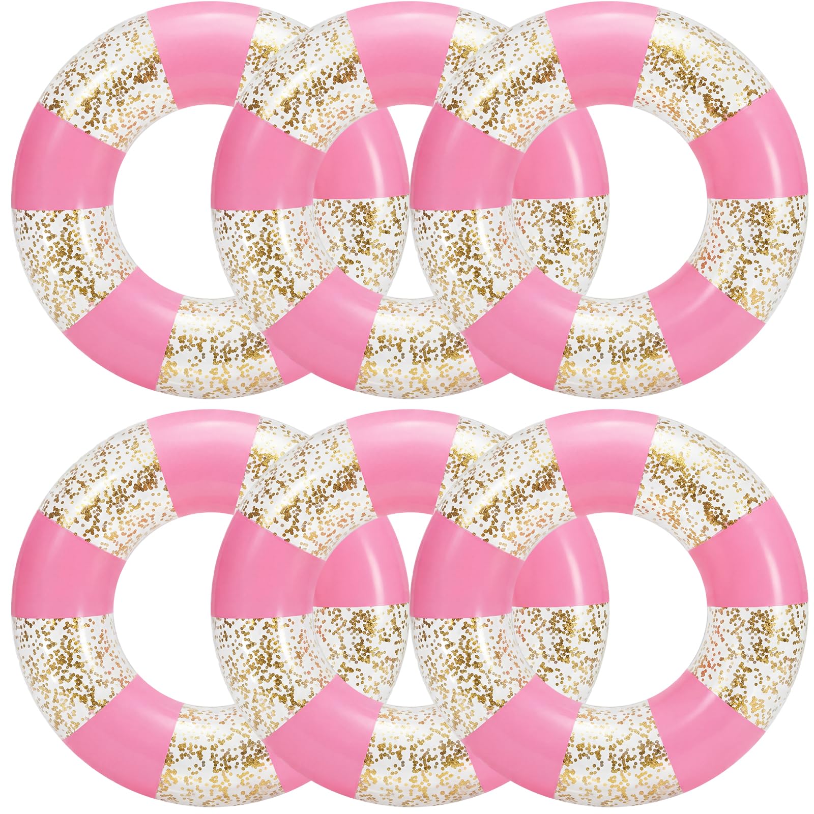 Jexine 6 Pcs Pink Glitter Inflatable Pool Float Tube 30 Inch