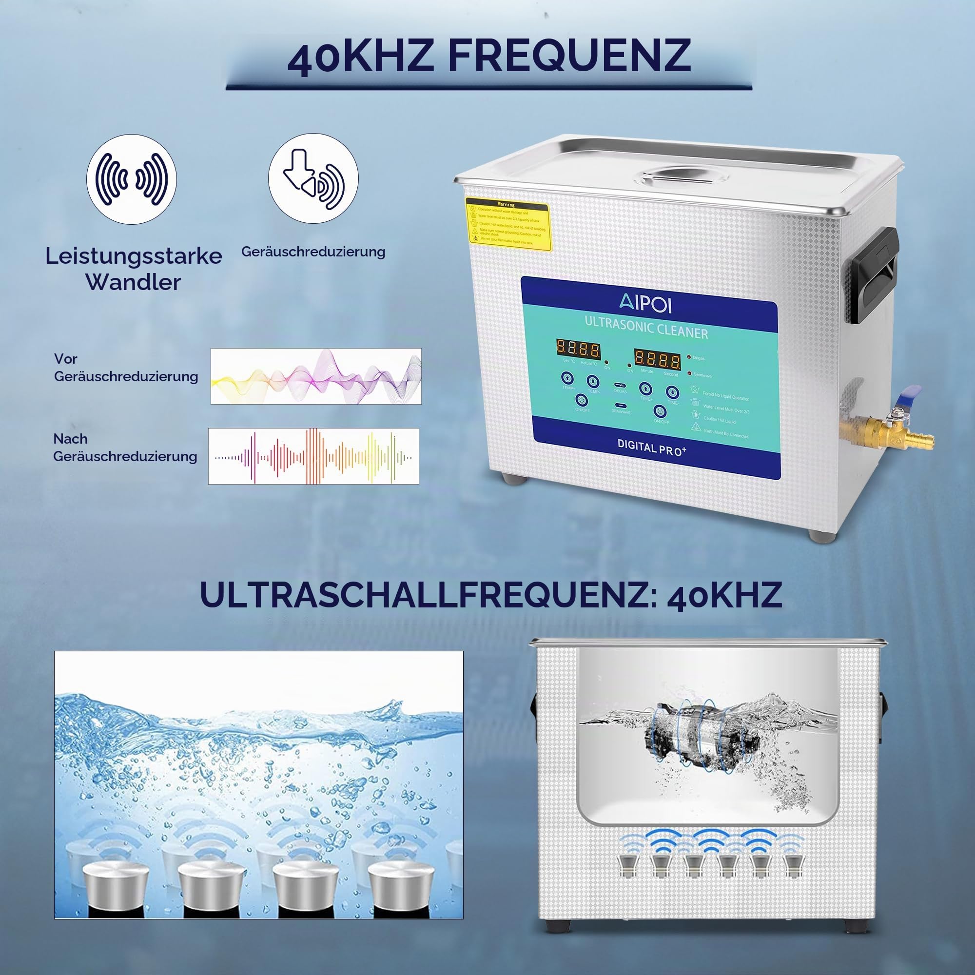 Ultraschallreinigungsgerät 6,5L – Edelstahl Ultraschallreiniger mit Heizung 180W für Vergaser, Metallteile, Fahrrad- & Autoteile, Leiterplatten, Laborinstrumente